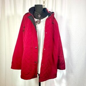 Red Liz Claiborne Quilted Hooded Jacket – Size L
